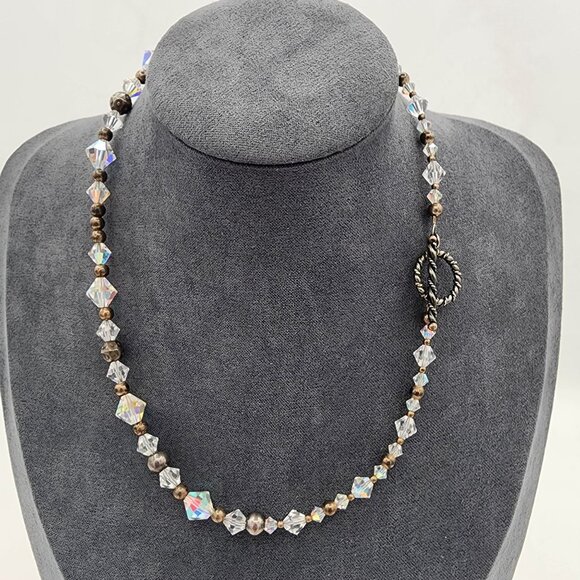 Vintage Crystal & Silver Beaded Necklace With Toggle Clasp 16 inches - Picture 1 of 4